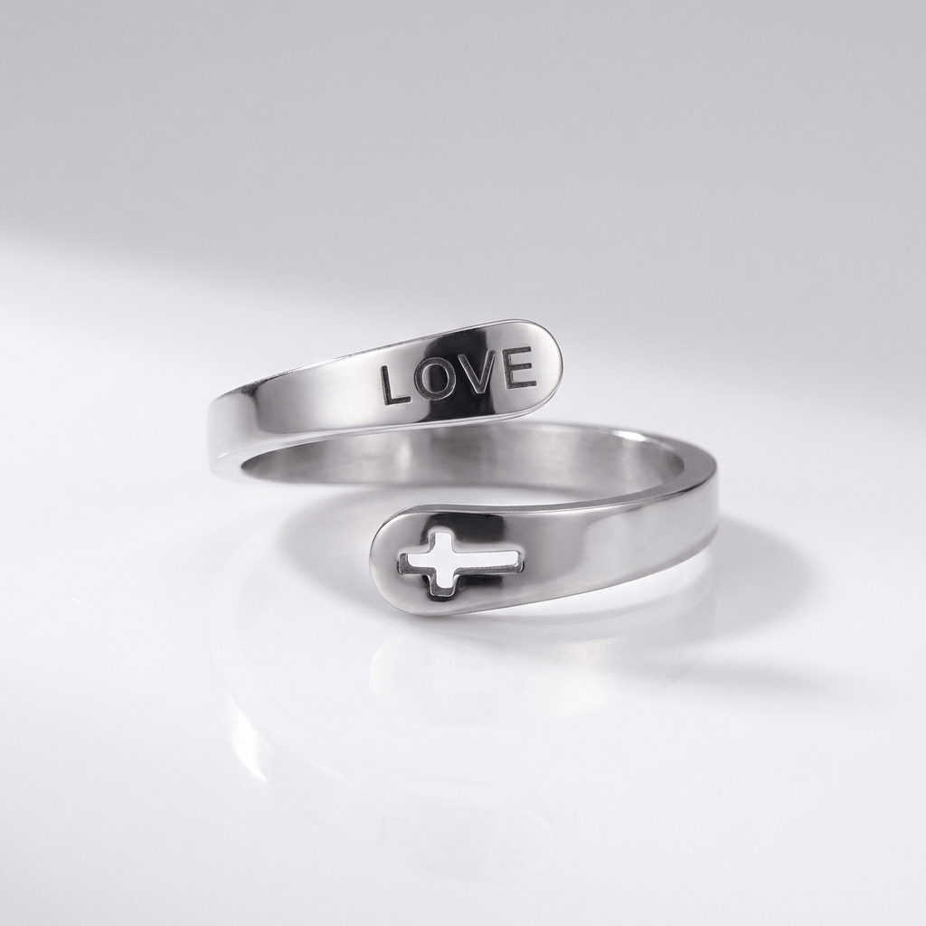 El anillo de la compasión — Cruz con detalle de amor (ajustable)