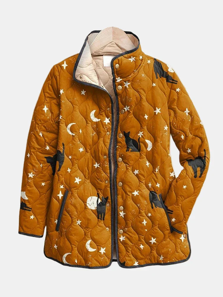 Eira | Chaqueta acolchada informal negra para mujer con estampado de gato de Halloween — Edición final