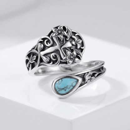 El anillo Grace — Cruz con detalle floral (ajustable)