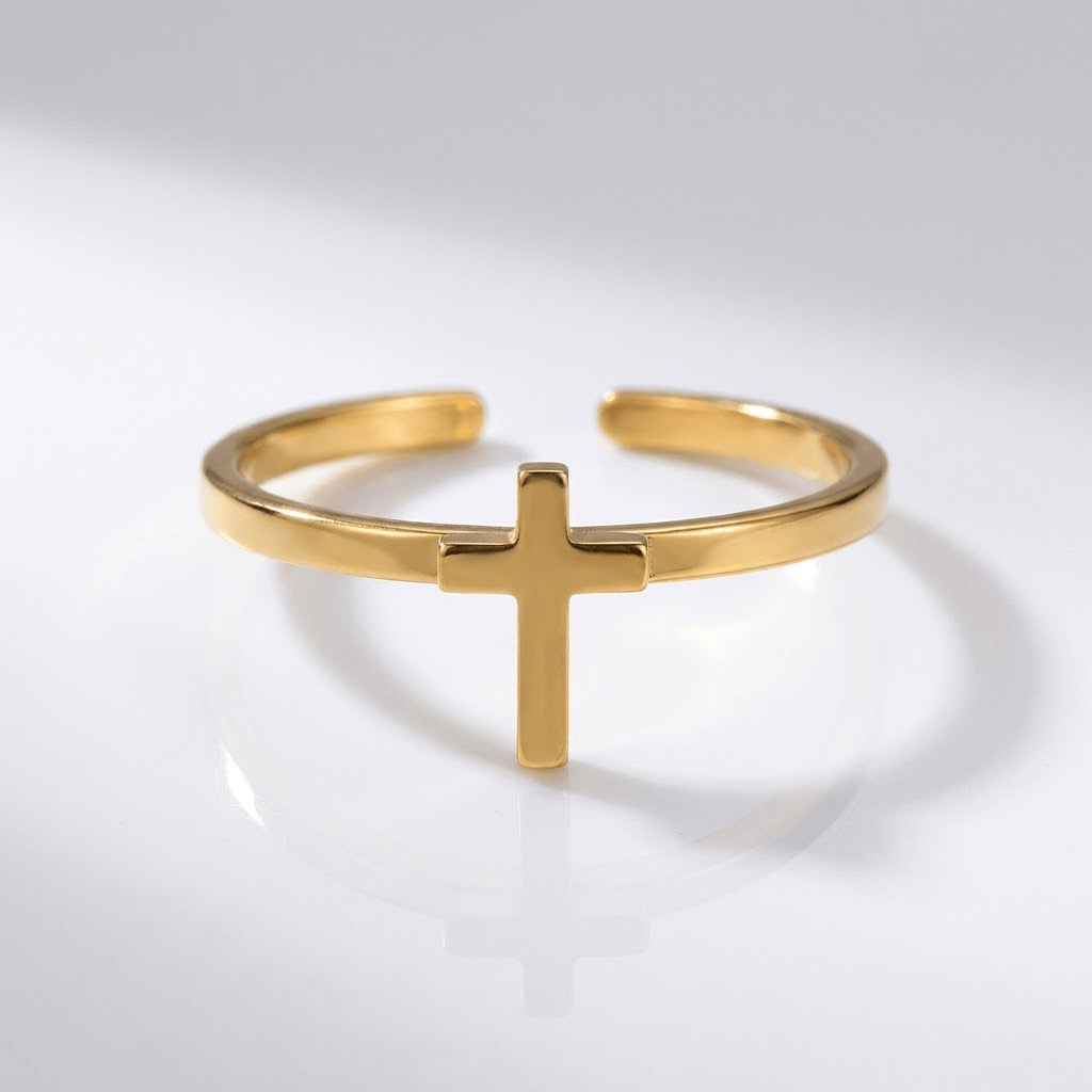 El anillo Cornerstone — Banda con parte superior en forma de cruz (ajustable)
