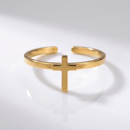 El anillo Cornerstone — Banda con parte superior en forma de cruz (ajustable)