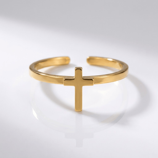 El anillo Cornerstone — Banda con parte superior en forma de cruz (ajustable)