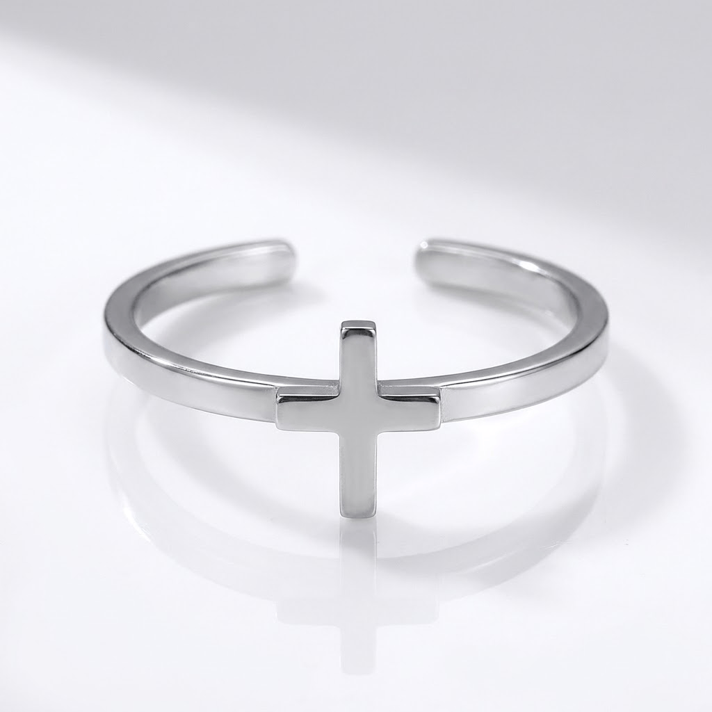El anillo Cornerstone — Banda con parte superior en forma de cruz (ajustable)