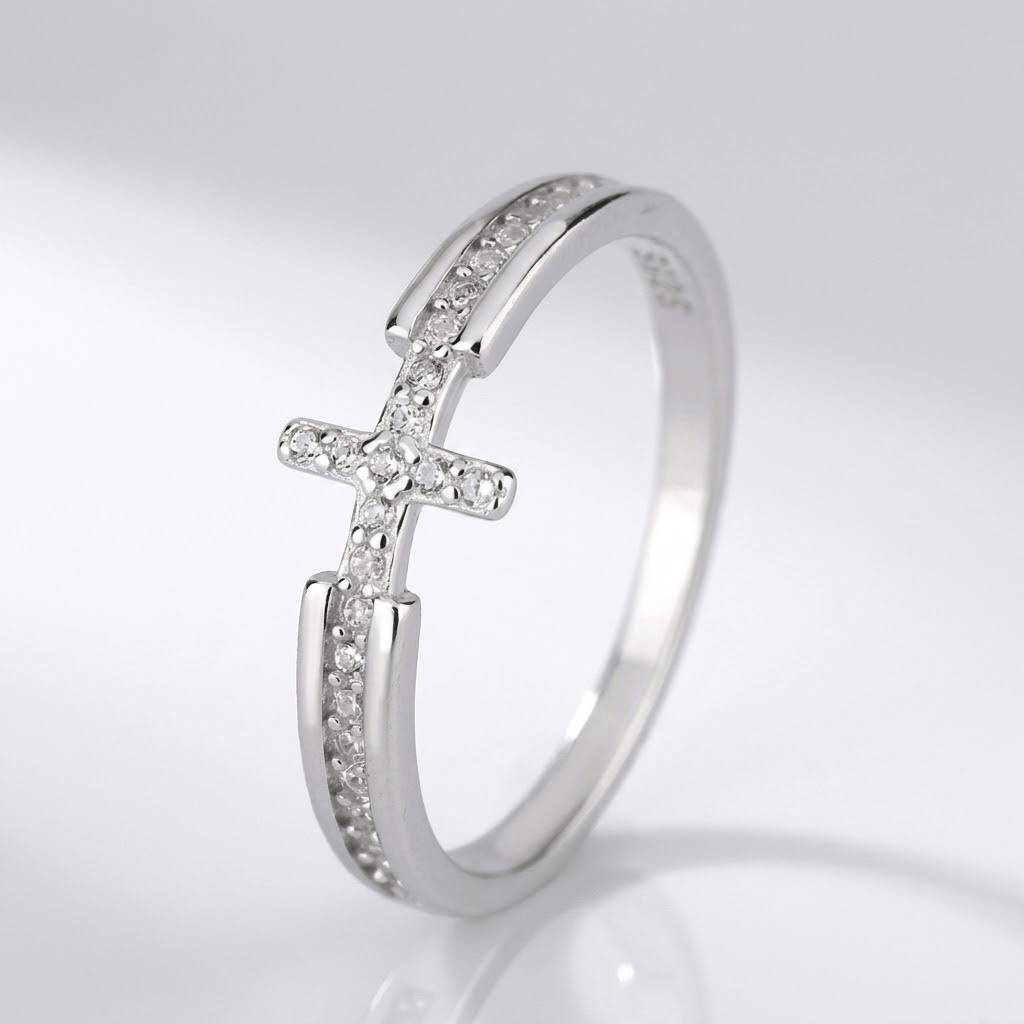 El anillo de la fe — Cruz con detalle de cristal