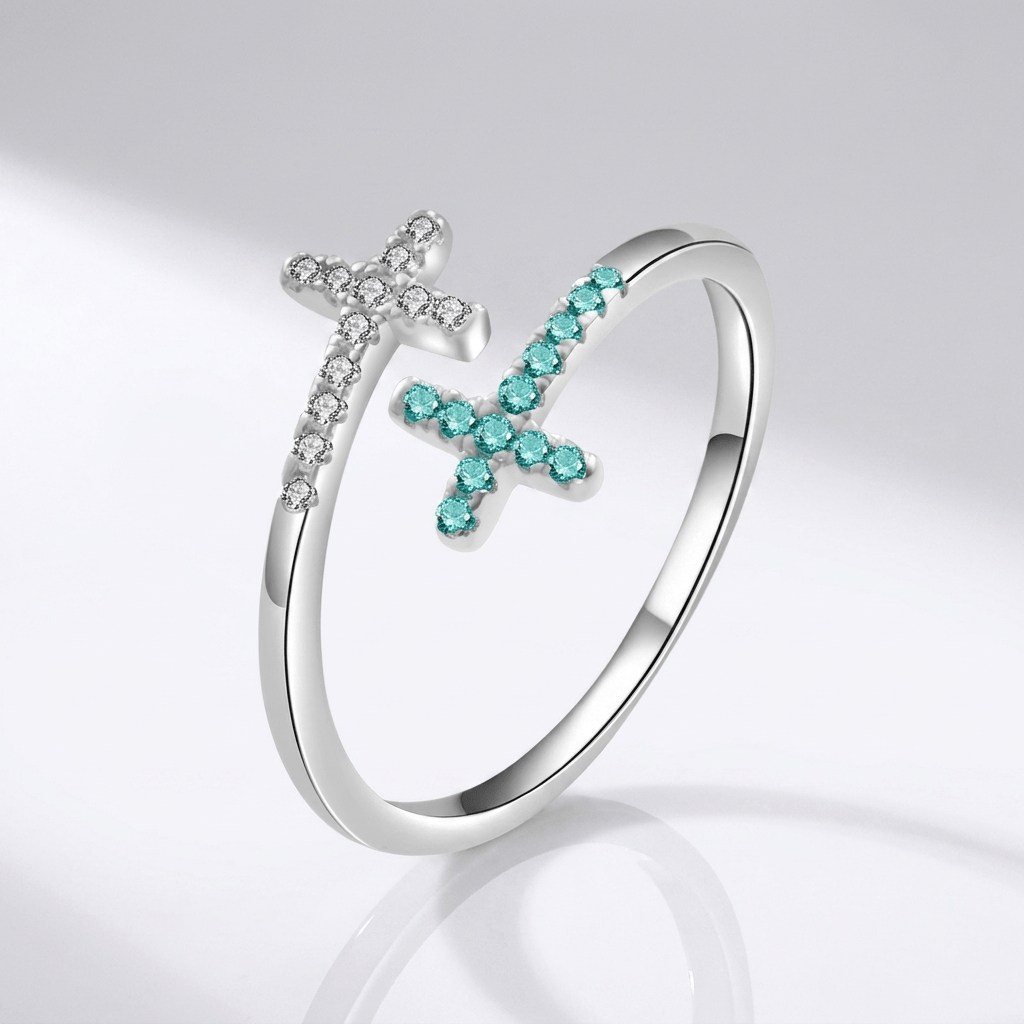 El anillo de la serenidad — Cruz azul con detalle de cristal (ajustable)