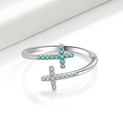 El anillo de la serenidad — Cruz azul con detalle de cristal (ajustable)