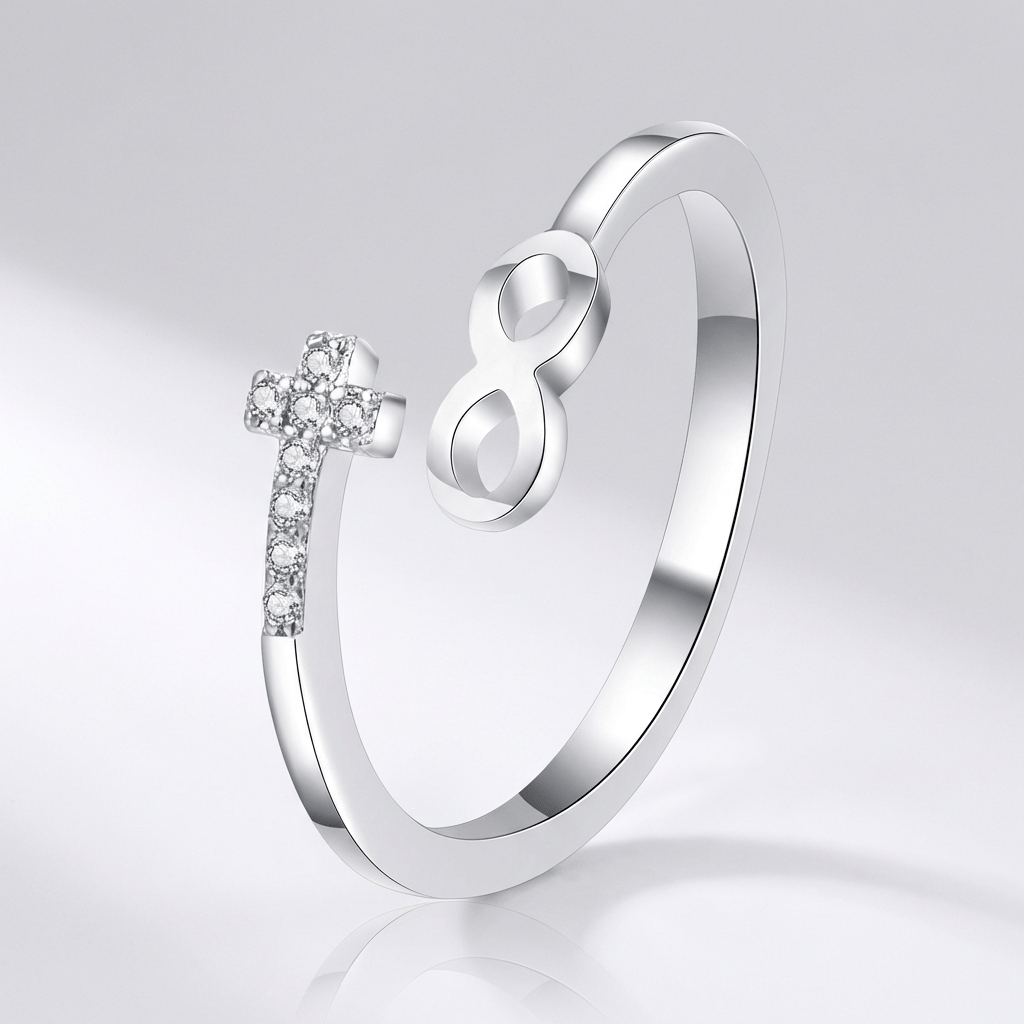El anillo eterno — banda de plata de fe e infinito (ajustable)
