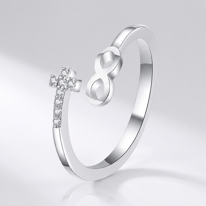 El anillo eterno — banda de plata de fe e infinito (ajustable)