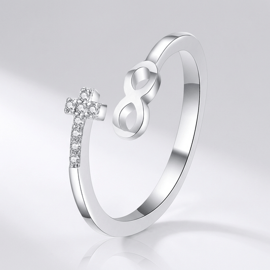 El anillo eterno — banda de plata de fe e infinito (ajustable)