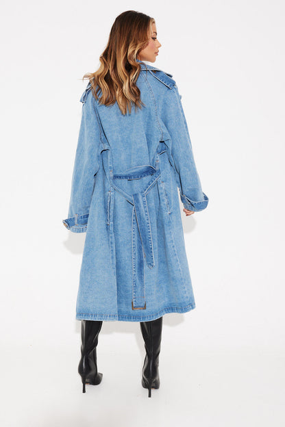 Abrigo estilo gabardina de mezclilla azul para mujer Ashley