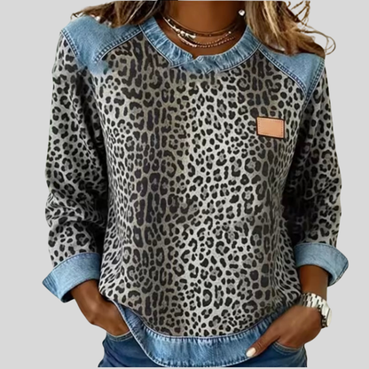 Bárbara | Sudadera Animal Print con Cuello de Mezclilla