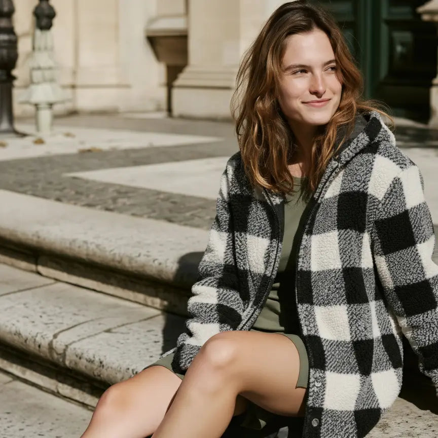 Willow™ | Abrigo de forro polar a cuadros con capucha para mujer