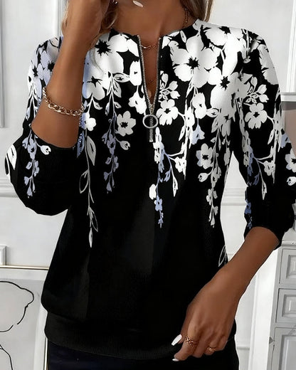 Sudadera estampada con media cremallera y cuello
