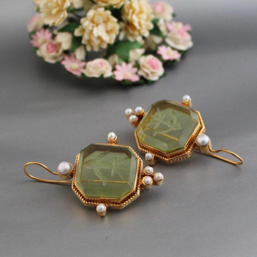 Aretes Vintage Verdes con Perla