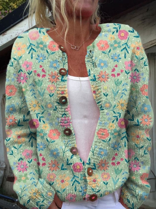 Zomerse veldbloemenprint cardigan met knopen - Aurora Classics