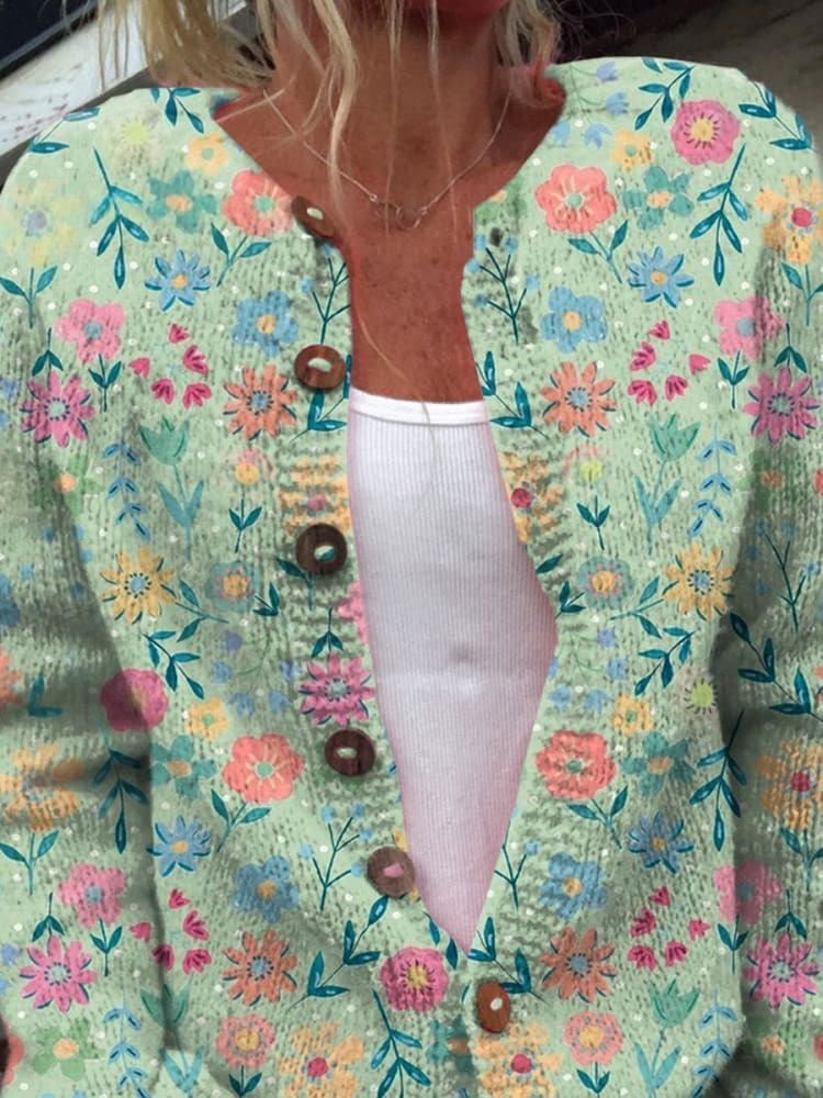 Zomerse veldbloemenprint cardigan met knopen - Aurora Classics