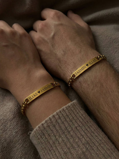 Cadena – Pulsera cubana de eslabones con placa de identificación y grabado