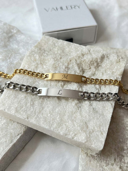 Cadena – Pulsera cubana de eslabones con placa de identificación y grabado