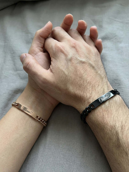 Cadena – Pulsera cubana de eslabones con placa de identificación y grabado