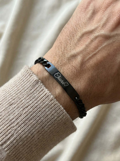 Cadena – Pulsera cubana de eslabones con placa de identificación y grabado
