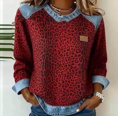 Bárbara | Sudadera Animal Print con Cuello de Mezclilla