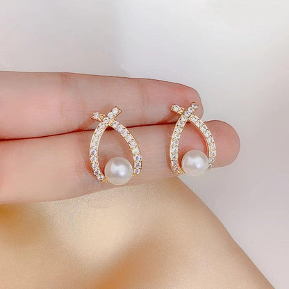 Aretes de Perla con Brillos