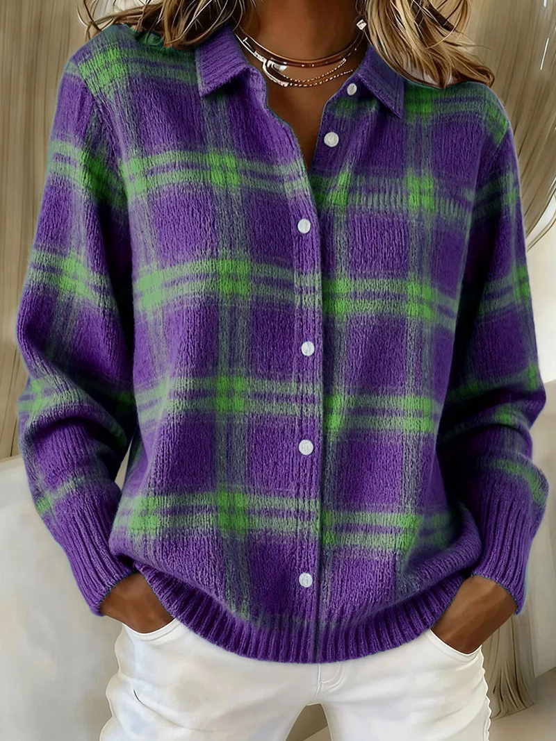 Theresa WarmKnit | Geruit Gebreid Vest - Aurora Classics