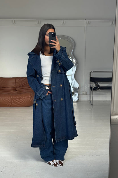 Gabardina clásica Ashley en mezclilla oscura
