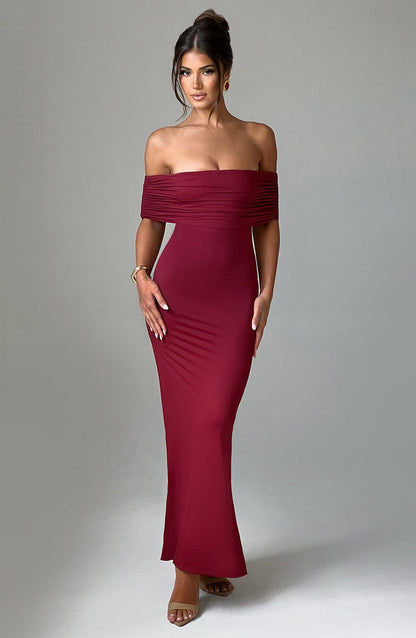Bloom ™ |  Kellyn – Verfijnde Bardot Maxi-jurk - Aurora Classics