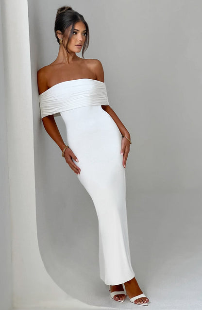 Bloom ™ |  Kellyn – Verfijnde Bardot Maxi-jurk - Aurora Classics