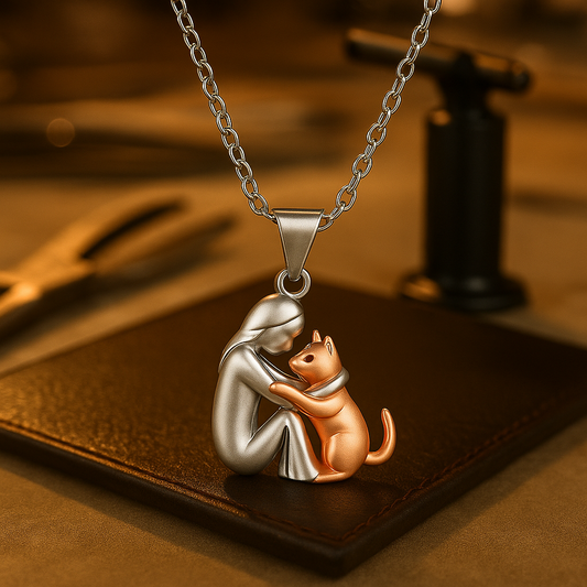 El colgante del abrazo — Collar de mujer y gato