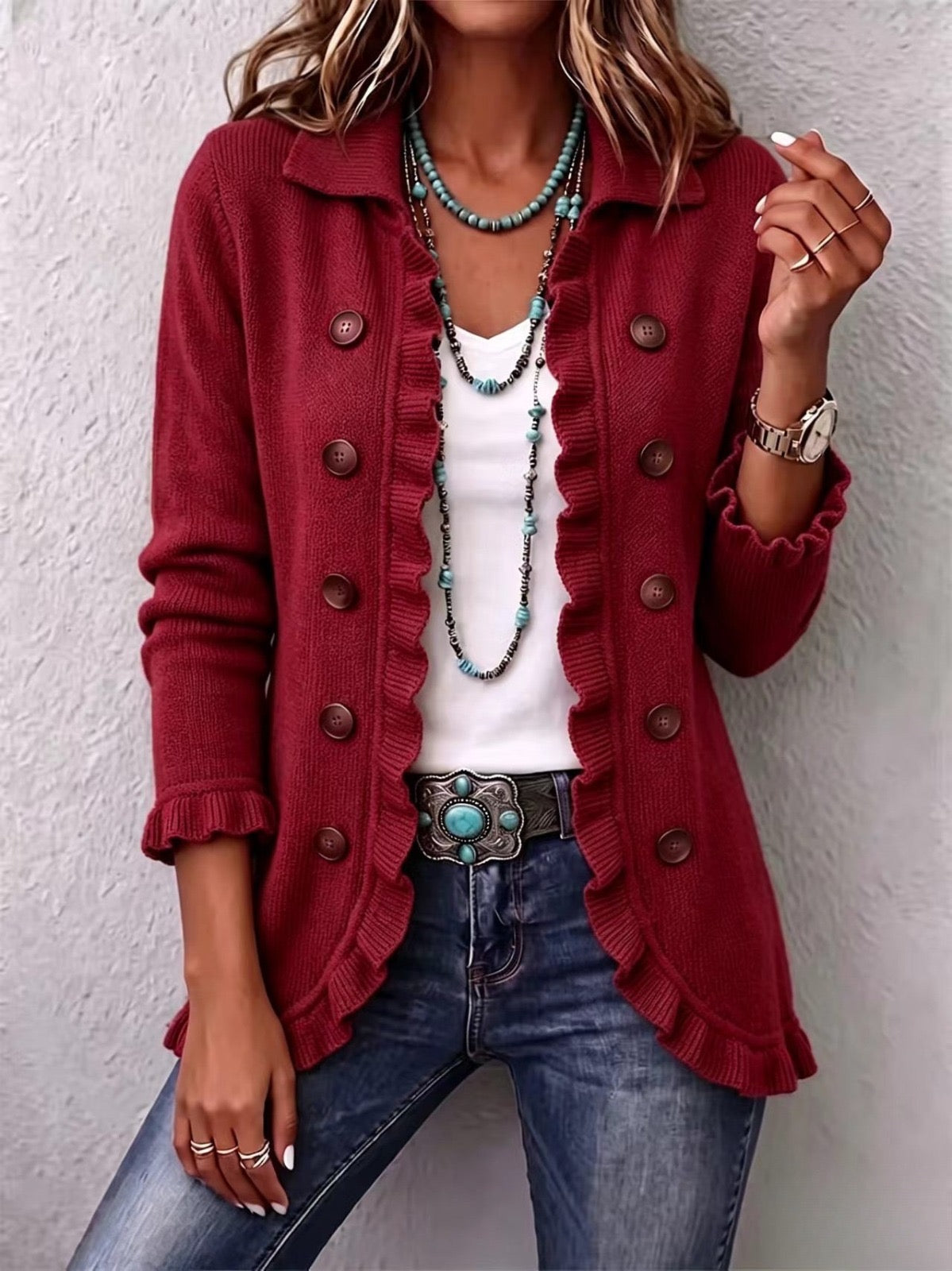 Sobrecamisa Valentina - Diseño Estructurado en Rojo Rubí