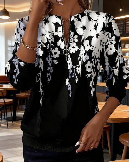 Sudadera estampada con media cremallera y cuello