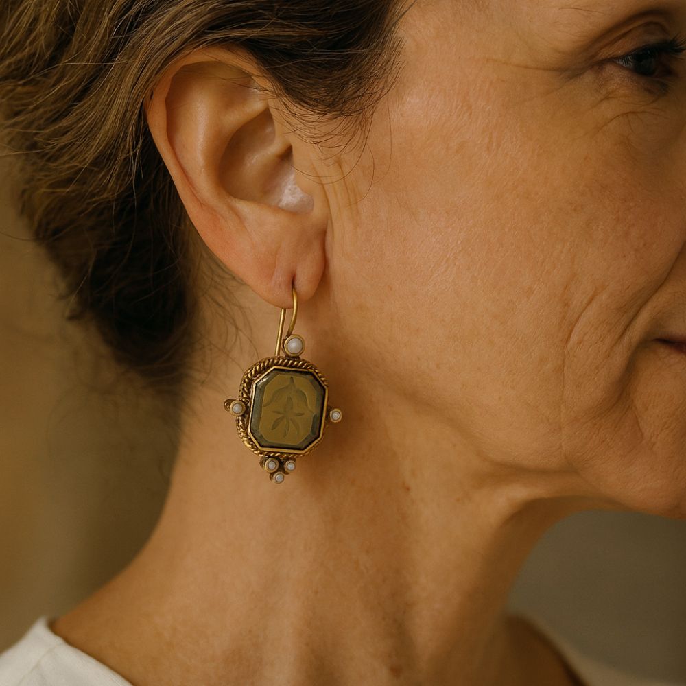 Aretes Vintage Verdes con Perla